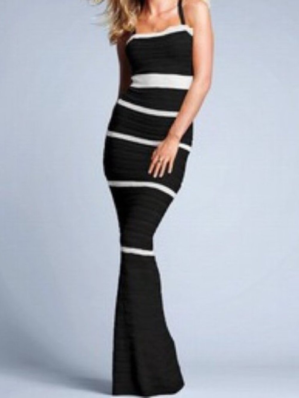 Victoria's Secret Knit Maxi Black & White Stripe Bodycon Dress Size Medium